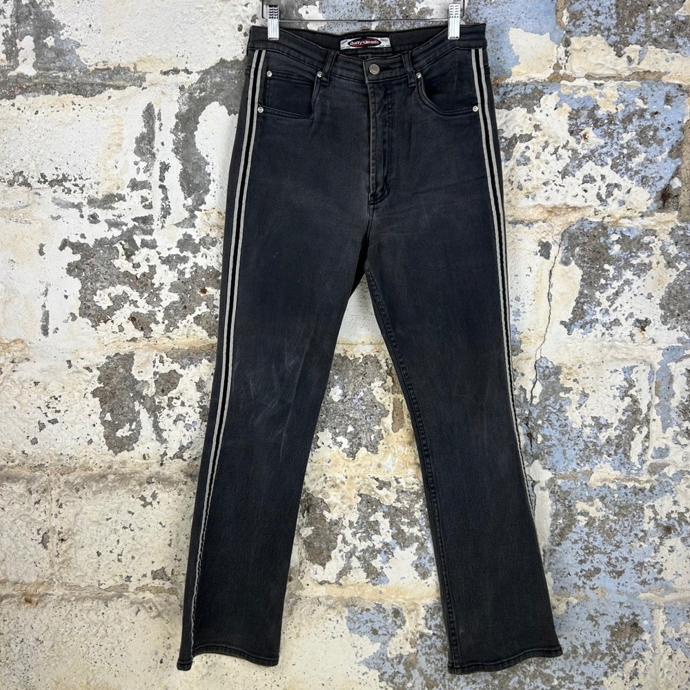 Y2K Daily Jeans Straight Leg Women 28 Black Striped High Rise Streetwear